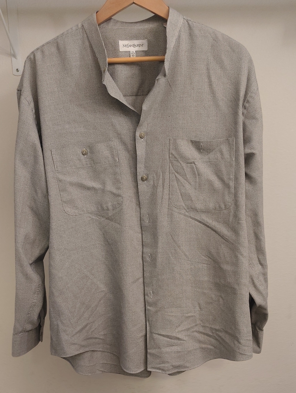 Yves Saint Laurent Light Gray Band-Collar Button-Down Shirt